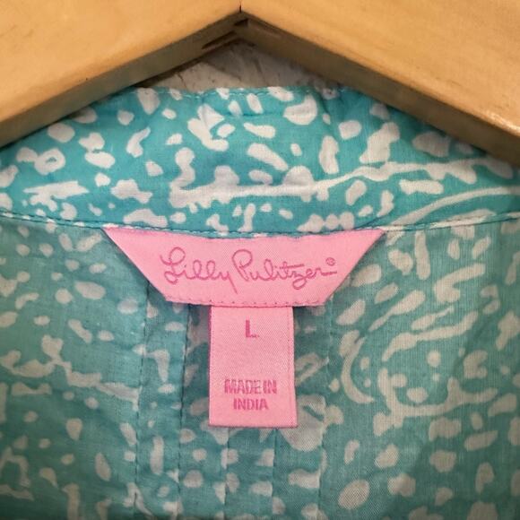 LILLY PULITZER Sarasota Tunic Top Aquamarine Blue Abstract Beaded Boho - Picture 8 of 12